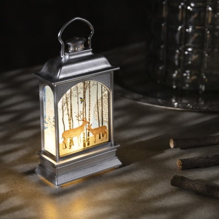 LED figure "Silver lantern with deer" 7 × 13 × 3.5 cm, plastic, batteries AG13x3, glow warm white