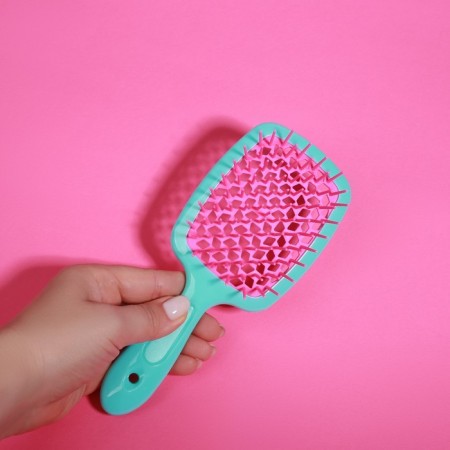 The comb is massage, wide, ventilated, 8.5 × 20.5 cm, PVC box, turquoise/pink color-8
