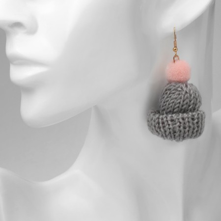 New Year! Earrings "New Year" caps, gray-pink color in gold-4