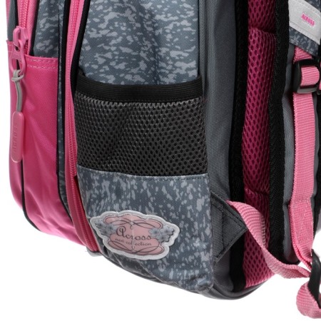 Frame backpack 39 x 29 x 17 cm, Across 410, filling: bag, pencil case, gray/pink ACR22-410-11-10