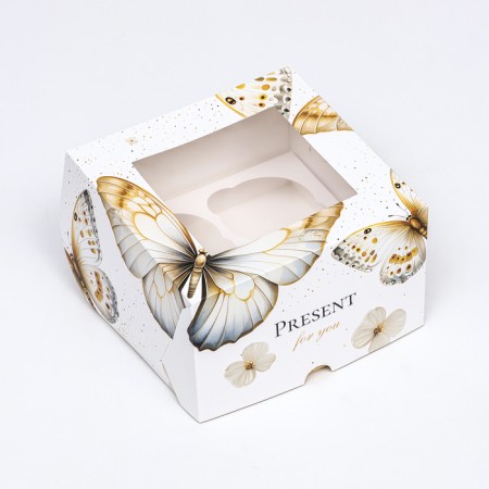 Box for 4 cupcakes with a window, "butterflies", 16 x 16 x 10 cm-2