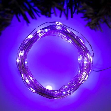 Garland "thread" 10 m dew, IP20, silver thread, 100 LED, purple glow, 12 V
