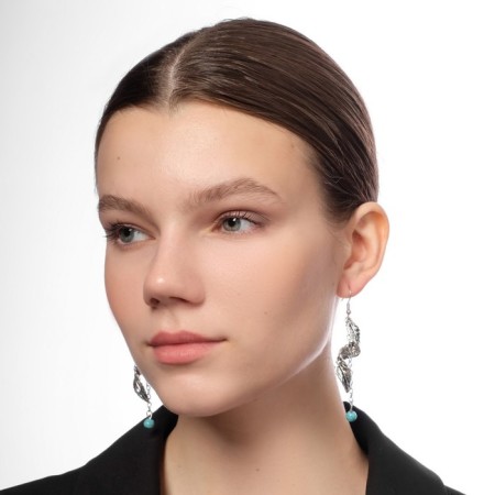 Earrings Assorted "History" a twisted feather, blue color in black silver-3