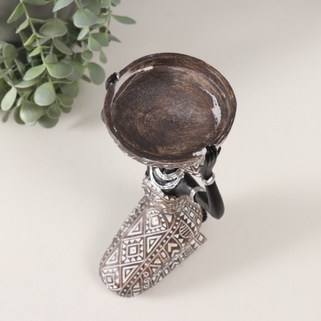 Summary for 1 candle "African with a dish on the head" White with black 12x12.3x19 cm-4