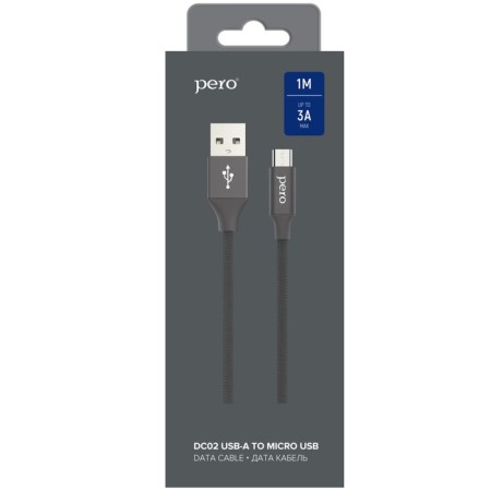 PERO DC -02, microUSB - USB, 2 A, 1 m, fabric braid, black-3