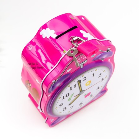 Piggy bank Metal "alarm clock" with a lock and keys mix 16x12x6 cm-2