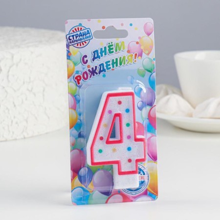 Candle for the cake "Golshek", the number "4", sequins, 7 cm, mix-1