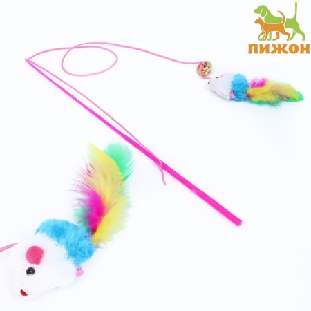 Domestico-a figure "color mouse", 32 cm, white/blue mouse on a pink handle