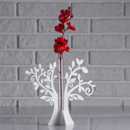 Wooden Kashpo 21 × 7.6 × 18.6 cm with 1 flask "tree", white