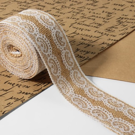 Ribbon from jute "lace", 50 mm, 4.5 ± 0.5 m, white color