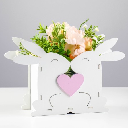 Kashpo wooden "bunnies" 16.5x25.4x8.6 cm white/pink