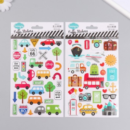 Plastic sticker "City Transport/Travel" with sparkles of mix 14x25 cm