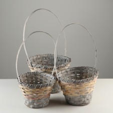 Set of wicker baskets, d23x18/42 cm, d27x19/44 cm, d29x19/46 cm, 3 pcs, gray, bamboo