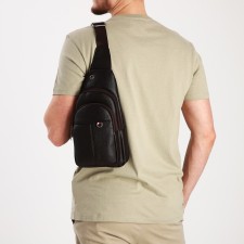 Male sling bag, artificial leather, brown color