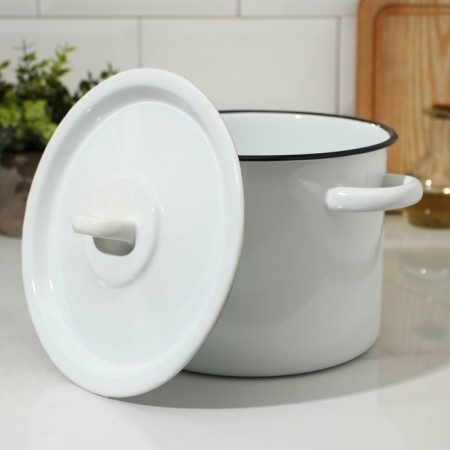Cylindrical pan, 3.5 l, enameled cover, induction, white color-1