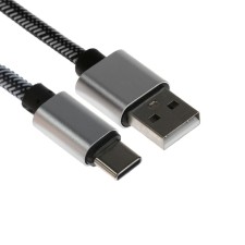 Type- C cable - usb, 2.1 a, nylon braid, 1 meter, silver