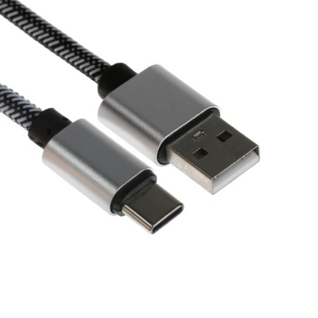 Type- C cable - usb, 2.1 a, nylon braid, 1 meter, silver