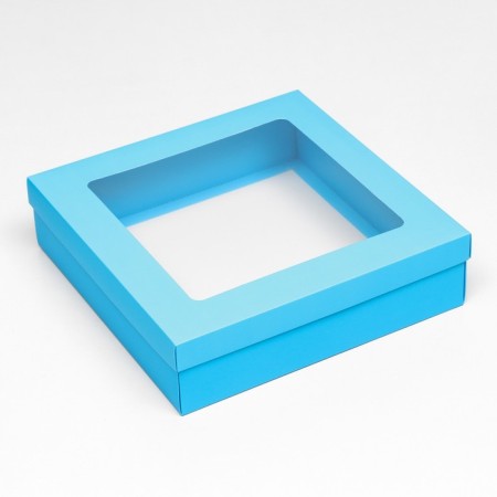 The box is folding, cover is, turquoise, with a window 30 x 30 x 8 cm-1