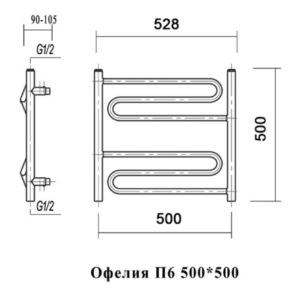 Water towel Domoterm "Ophelia", P6, 6 crossbars, 500 x 500 mm, chrome-3