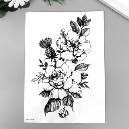 Tattoo on the body Black "Rosehip flowers" 21x15 cm