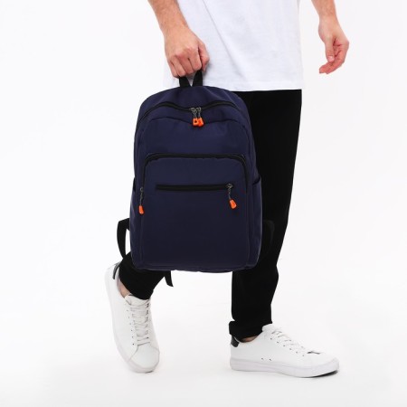 Youth backpack from textiles, 5 pockets, blue color-7