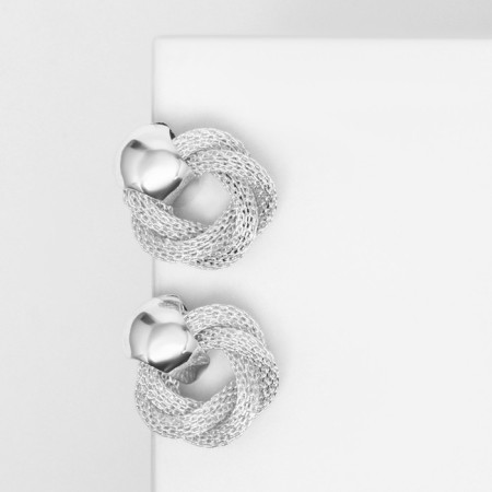 Earrings Metal "Circles Binding", Color Silver-1