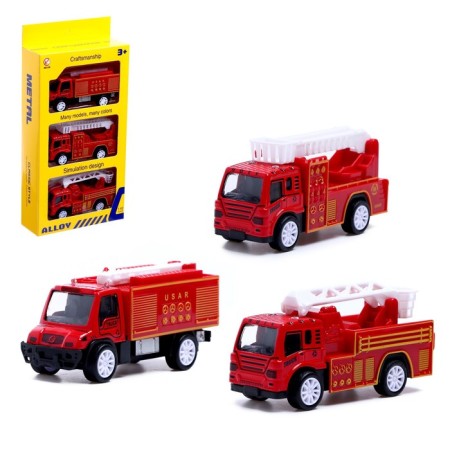 Set of metal machines "Fire Brigade", inertia, 3 pieces