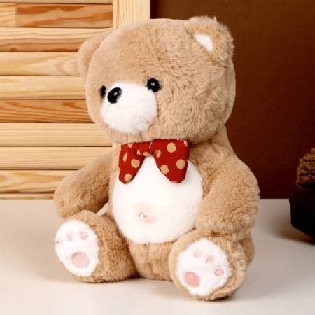 Soft toy "Bear", with a bow in peas, 26 cm, beige color-1