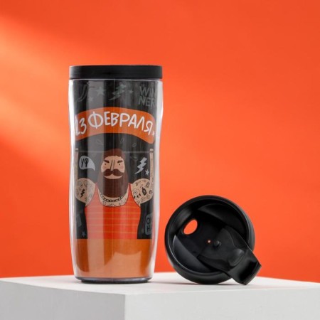 The thermostat with the insert "only for a real man", 350 ml, retains the heat of 2 hours-2