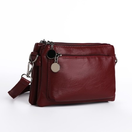Cross-Bodi bag with zipper, burgundy color-2