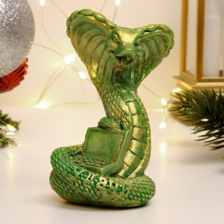 Figure "Snake with a laptop" Green with gilding, 8cm