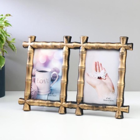 Photo frame plastic in 2 photos 10x15 cm "Bamboo" gold 20.5x31x2 cm-1