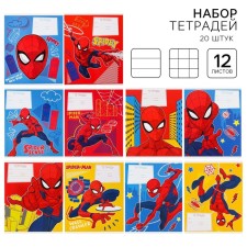 A set of notebooks is 20 pieces, 12 sheets, 10 in a cage and 10 in a ruler, a covered paper cover, spider-man