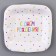 Disposable square plate "Happy Birthday", polka dots, 16.5x16.5 cm