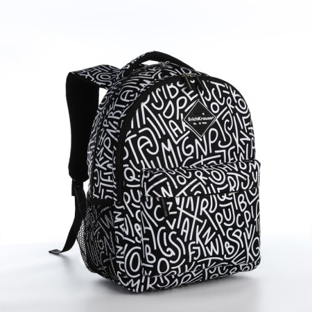 Backpack from textiles on lightning, Erich Krause, 1 pocket, black/white color-2