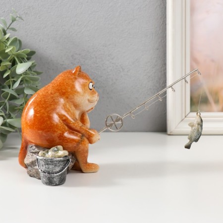 Souvenir Polystone Lac "Red cat on fishing" 12.5x10x18 cm-1