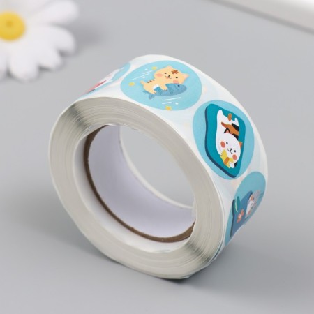 Sticker Paper "Benefits of cats" d = 2.5 cm 500 pcs in a roll 3x6.5x6.5 cm-1