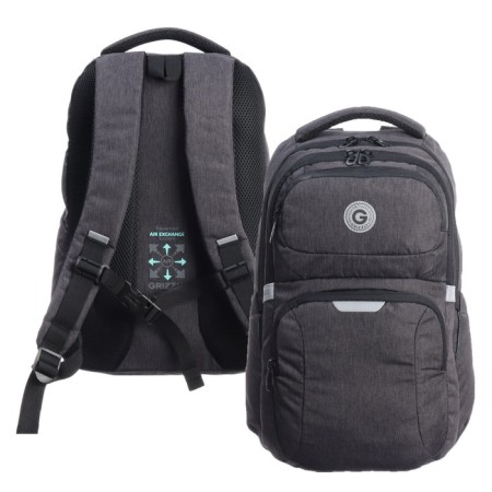 Youth backpack 41 x 27 x 17 cm, Grizzly, ergonomic back, laptop department, gray