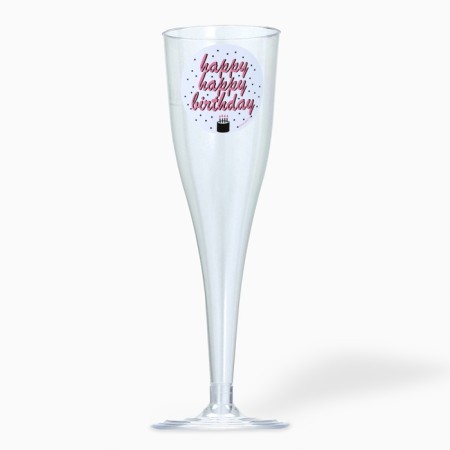 A set of plastic glasses for champagne "Happy Birthday", white, 150 ml-1