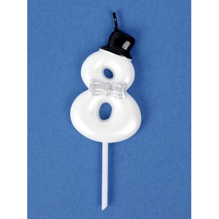 Candle for Cake "Gentleman", number "8", white