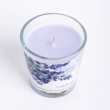 Aromatic candle in a glass of "lavender", 6.5x6.5 cm, 10 hours, 165 g, lilac-2