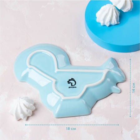 Ceramic Serving Dolyana "Cuties. Squirrel ", 18 × 14 × 1.6 cm, blue color-3
