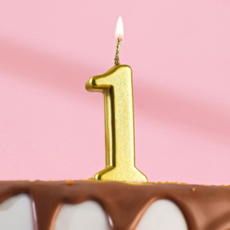 Candle in a cake on a skewer, number 1, gold, 4.5x2.5 cm