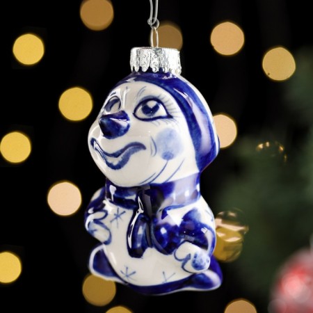 Christmas tree toy "snowman", gzhel, porcelain, h = 10cm-1