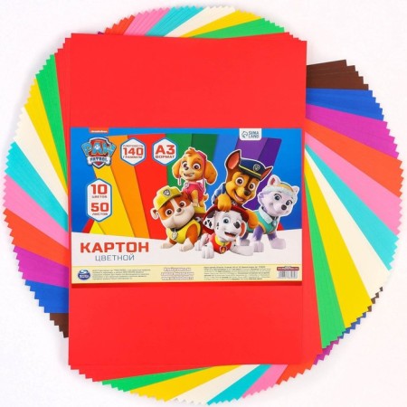 Cardboard tinted, A3, 50 sheets, 18 colors, moped, bilateral, in a package, 140 g/m², puppy patrol-2