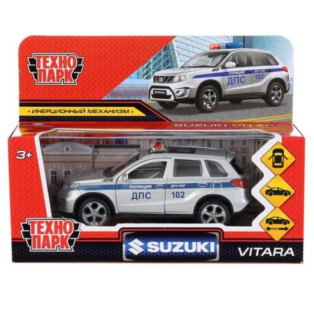 Metal machine “Suzuki vitara Police”, 12 cm, doors and trunk open, silver color-1