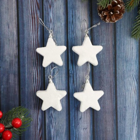 Christmas tree decoration "Snow Stars" (set 4 pcs) 4.5 cm, white
