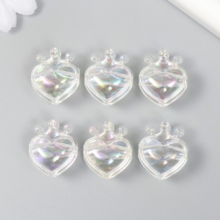 Busina for creativity plastic "heart with crown transparent mother -of -pearl" 2.1x1.4x2.5 cm-2