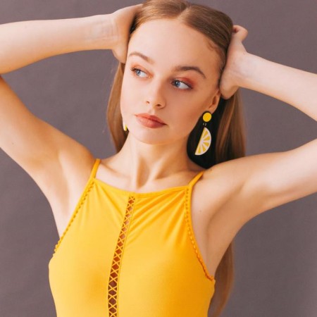 Earrings plastic "Vivien" lemons, yellow-white color-2