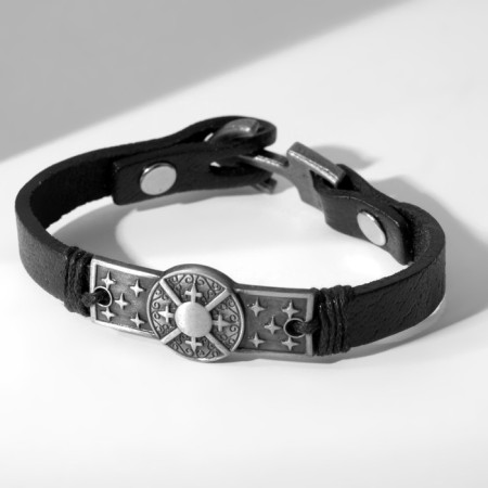Male Bracelet "Shield", black color with black silver, 21 cm-2